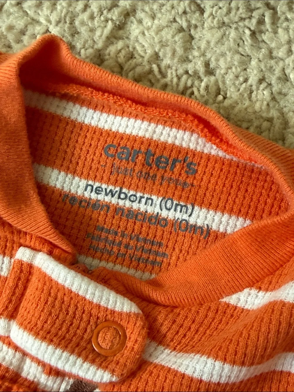 Baby Unisex Carter's Orange and White Striped Pumpkin Footie size Newborn